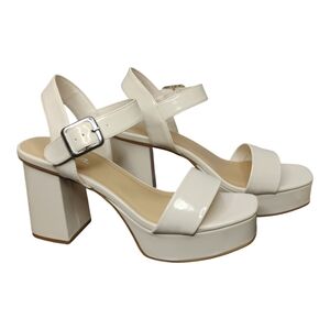 WOMEN'S SODA MACEY Heeled Sandals Shoes Off White  Size 8.5 Open Platform
